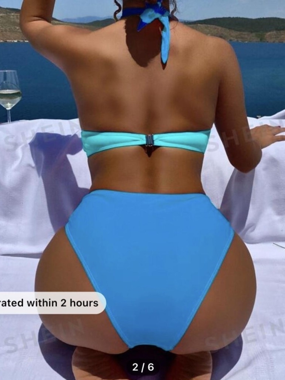 SHEIN Colorblock Cutout One-Piece Swimsuit in Bright Blue and Aqua - Picture 2 of 5